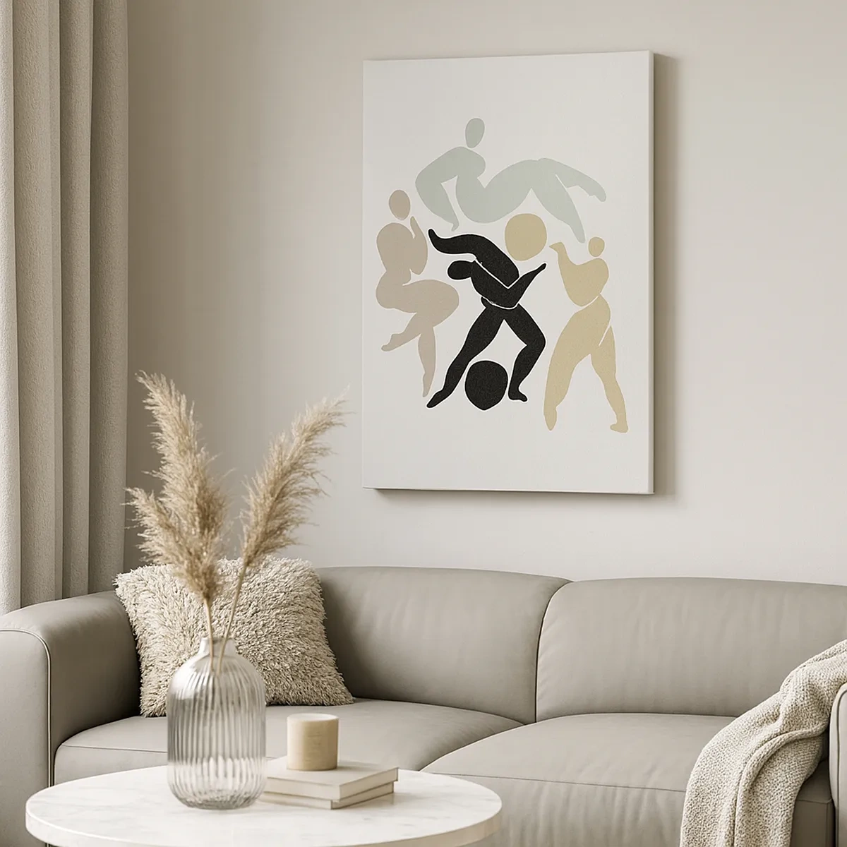 Obraz na płótnie - Abstrakcyjna ilustracja sylwetek w ruchu w neutralnych barwach - 50x70cm - Ruch dla zdrowia i dla urody - Nowoczesna dekoracja ścienna do salonu, kuchni i sypialni ARTTOR