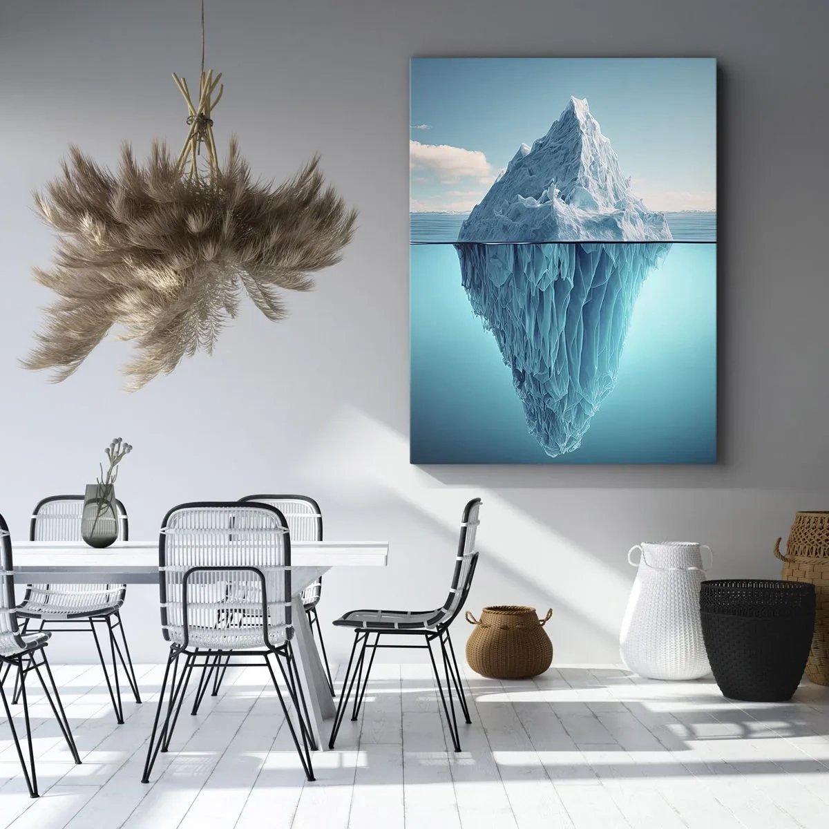 Obraz na płótnie - Spektakularna góra lodowa z widoczną podwodną częścią w turkusowej wodzie - 50x70cm - Królowa lodu - Nowoczesna dekoracja ścienna do salonu, kuchni i sypialni ARTTOR