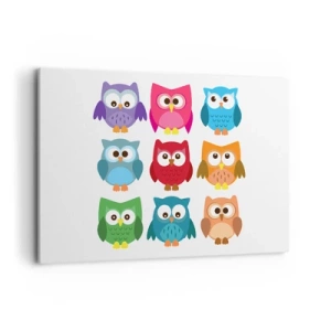 Obraz na płótnie - Kolorowe ilustracje sów w dziecięcym stylu - 120x80cm - Różnić można się zabawnie - Nowoczesna dekoracja ścienna do salonu, kuchni i sypialni ARTTOR