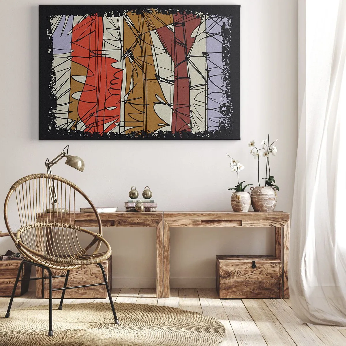 Obraz na płótnie - Abstrakcyjna kompozycja w intensywnych kolorach - 70x50cm - Kompozycja spontaniczna - Nowoczesna dekoracja ścienna do salonu i sypialni ARTTOR