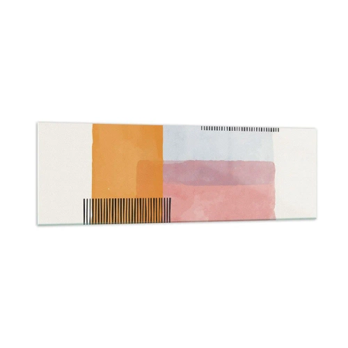 Obraz na szkle - Geometria w pastelowych kolorach z liniami na jasnym tle - 160x50cm - Z kąta w kąt - Nowoczesna dekoracja ścienna do salonu i sypialni ARTTOR