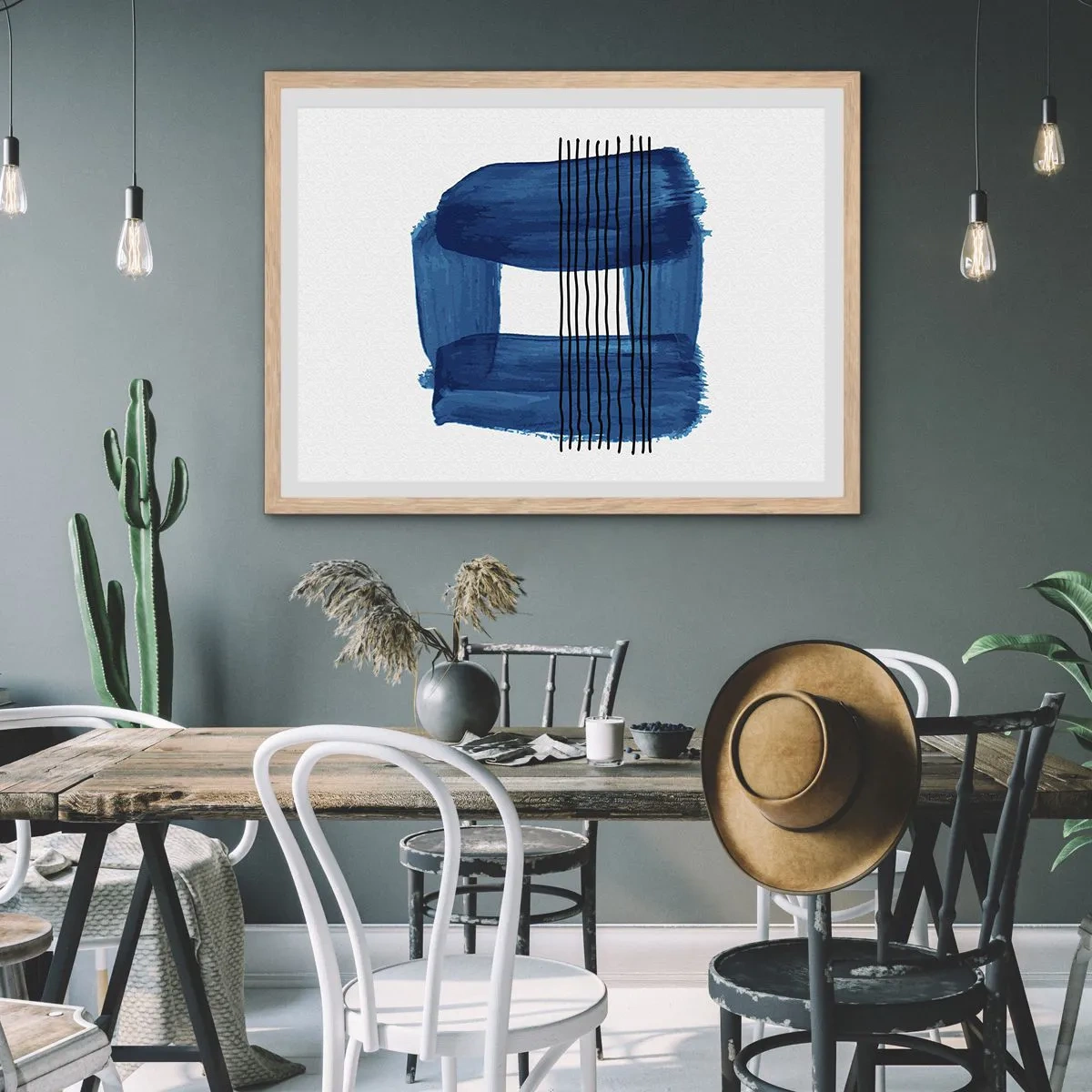 Plakat w ramie jasny dąb - Niebiesko-czarna kompozycja - 91x61 cm