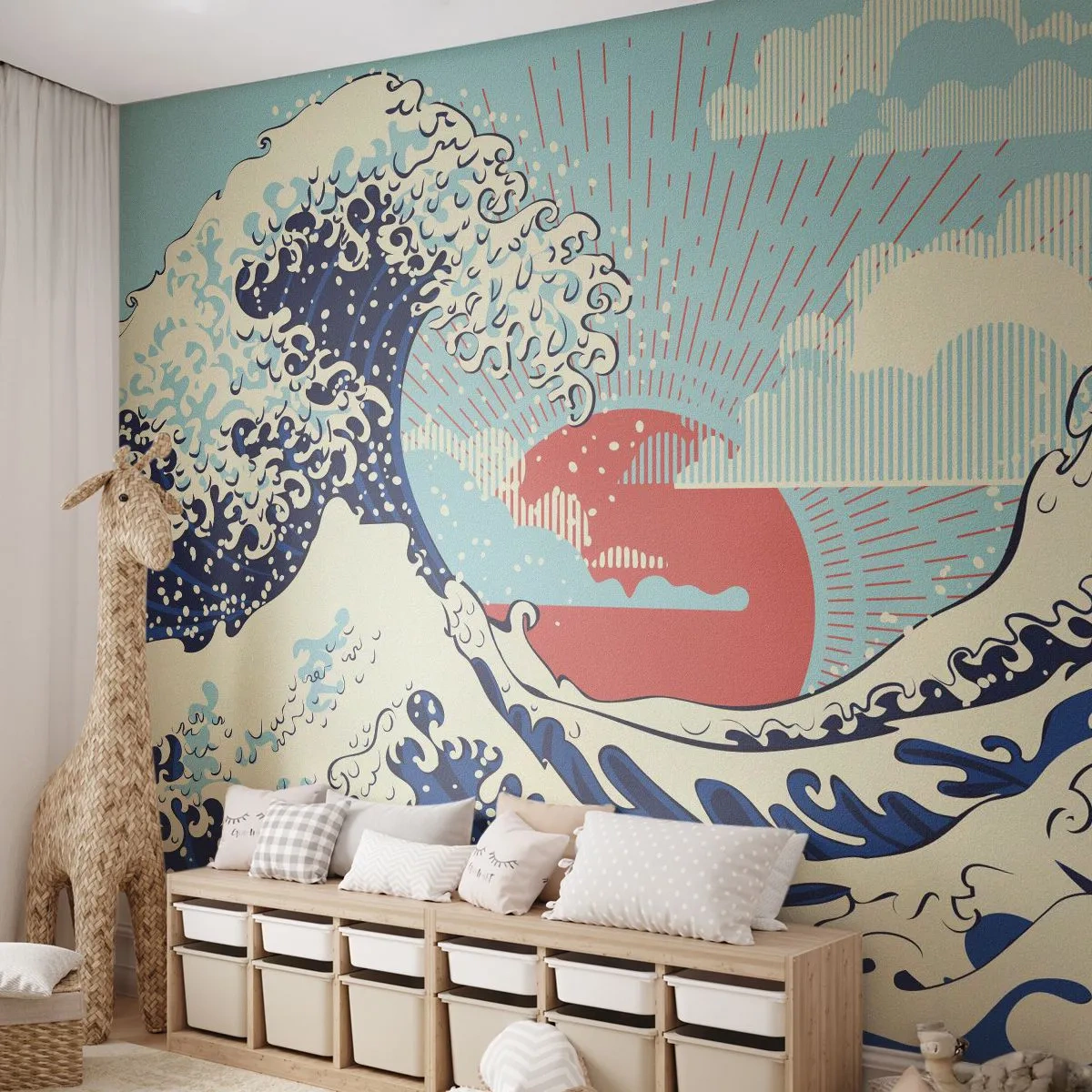 Fototapeta Premium Sand - Stylizowana fala morska z zachodzącym słońcem w tle - 100x70cm - Z japońskich inspiracji - Nowoczesna dekoracja ścienna do salonu, kuchni i sypialni ARTTOR