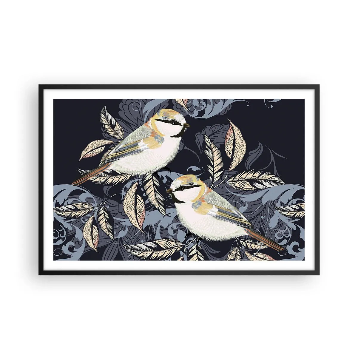 Plakat w czarnej ramie - Żółto-błękitny trel - 91x61 cm