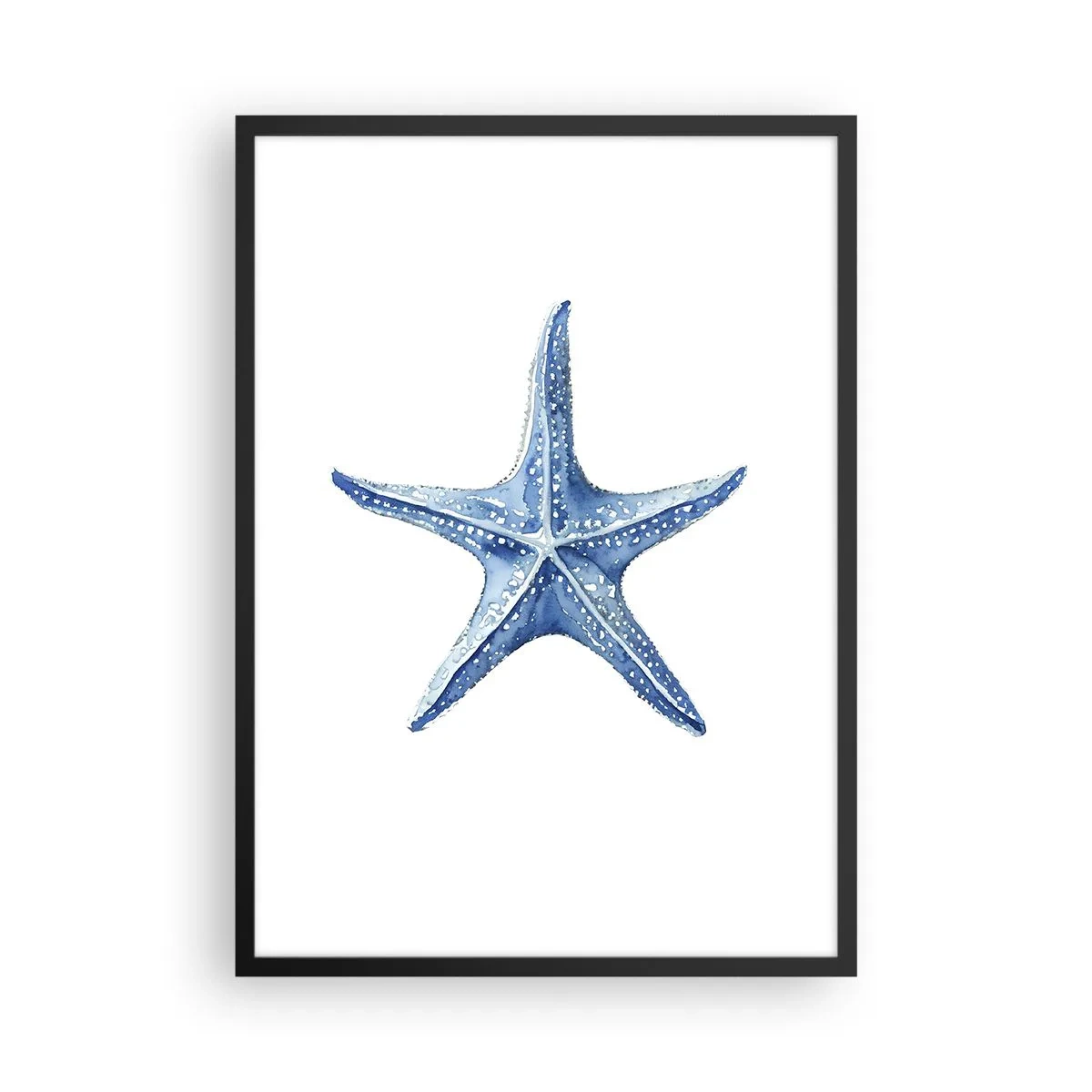Plakat w czarnej ramie - Niebieska rozgwiazda na białym tle - 50x70cm - Gwiazda morza - Nowoczesna dekoracja ścienna do salonu i sypialni ARTTOR