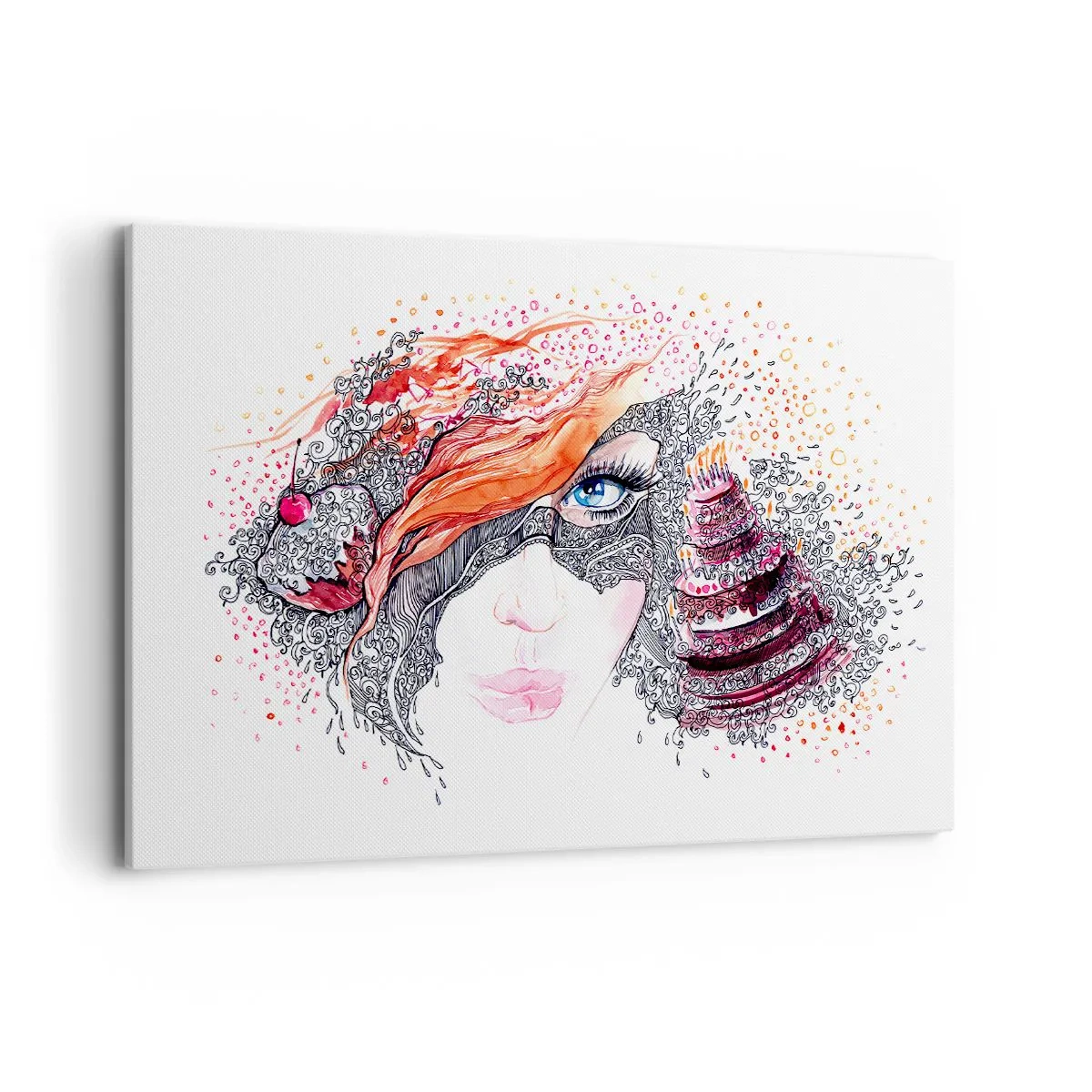 Obraz na płótnie - Artystyczny portret kobiety z detalami i czerwonym akcentem - 120x80cm - Z nią codziennie jest święto - Nowoczesna dekoracja ścienna do salonu, kuchni i sypialni ARTTOR