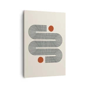 Obraz na płótnie - Geometryczny wzór z liniami i pomarańczowymi okręgami - 70x100cm - Od początku do końca - Nowoczesna dekoracja ścienna do salonu i sypialni ARTTOR