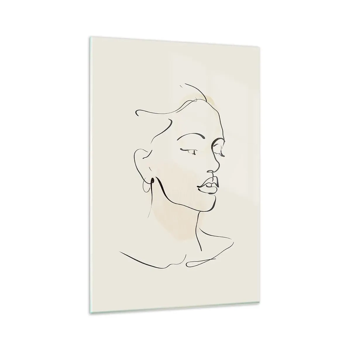 Obraz na szkle - Delikatny szkic kobiecej twarzy na jasnym tle - 80x120cm - Pewną kreską - Nowoczesna dekoracja ścienna do salonu i sypialni ARTTOR