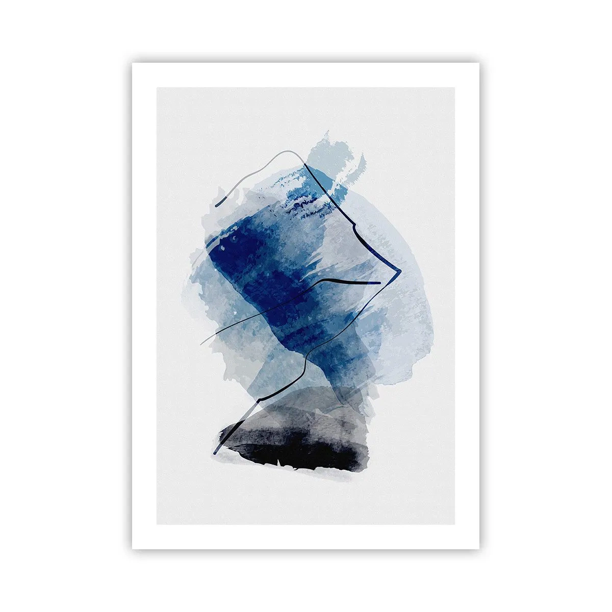 Plakat - Abstrakcja w odcieniach niebieskiego z czarnymi liniami - 50x70cm - Lodowa góra - Nowoczesna dekoracja ścienna do salonu, kuchni i sypialni ARTTOR