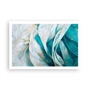 Plakat - Błękitna abstrakcja z motywem złota - 91x61 cm