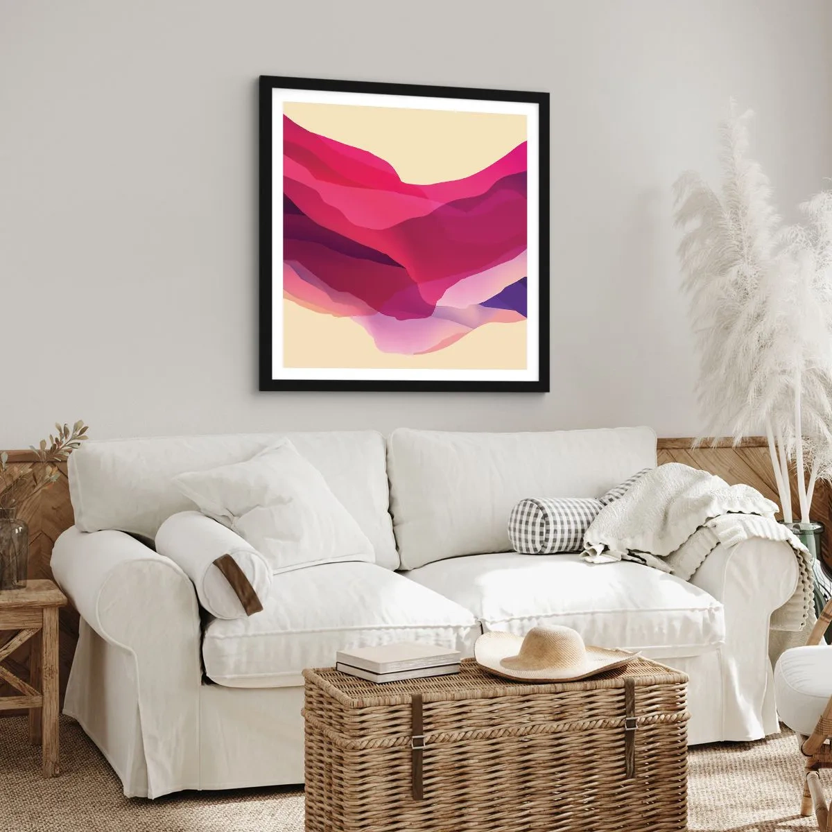 Plakat w czarnej ramie - Fale purpury - 60x60 cm