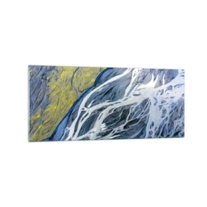 Obraz na szkle - Abstrakcyjny widok na meandrujące koryta rzek z lotu ptaka - 120x50cm - Naskalne malowidła natury - Nowoczesna dekoracja ścienna do salonu i sypialni ARTTOR