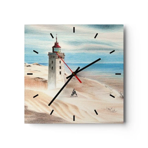 Zegar ścienny - Latarnia morska w otoczeniu piaszczystych wydm i błękitnego nieba - 30x30cm - Zawsze wpatrzona w morze - Nowoczesna dekoracja ścienna do salonu i sypialni ARTTOR