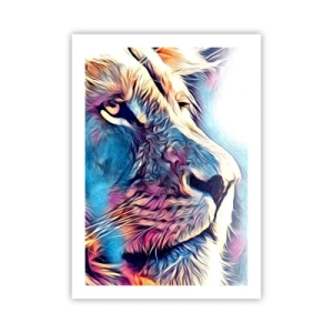 Plakat - Kolorowy portret lwa w artystycznym stylu z intensywnymi barwami - 50x70cm - Mądrość natury - Nowoczesna dekoracja ścienna do salonu, kuchni i sypialni ARTTOR