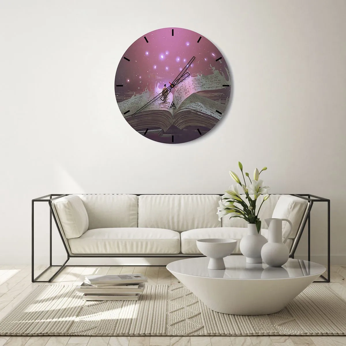 Zegar ścienny - Otwarta książka z magiczną różową poświatą - 30x30cm - Zaproszenie do innego świata - przeczytaj! - Nowoczesna dekoracja ścienna do salonu, kuchni i sypialni ARTTOR