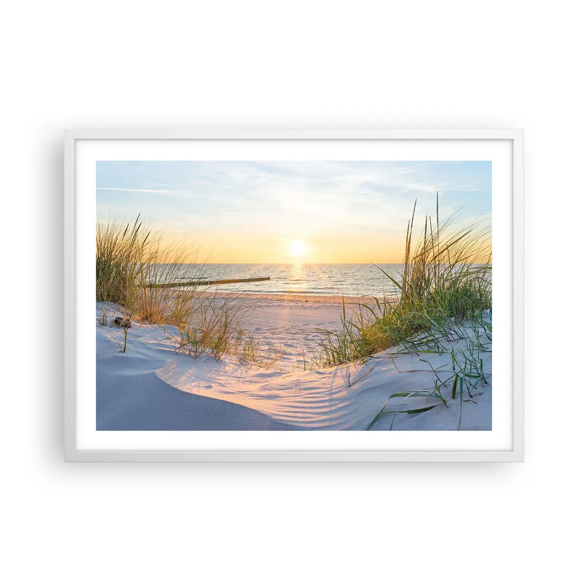 Plakat w białej ramie - Morza szum, ptaków śpiew, dzika plaża pośród traw… - 70x50 cm