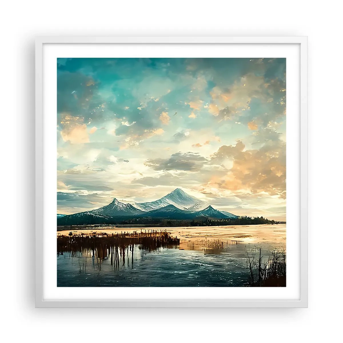 Plakat w białej ramie - Pod opieką nieba - 60x60 cm