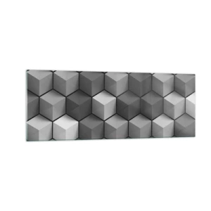 Obraz na szkle - Geometryczna kompozycja kostek w odcieniach szarości i czerni - 140x50cm - Kubistyczna układanka - Nowoczesna dekoracja ścienna do salonu i sypialni ARTTOR