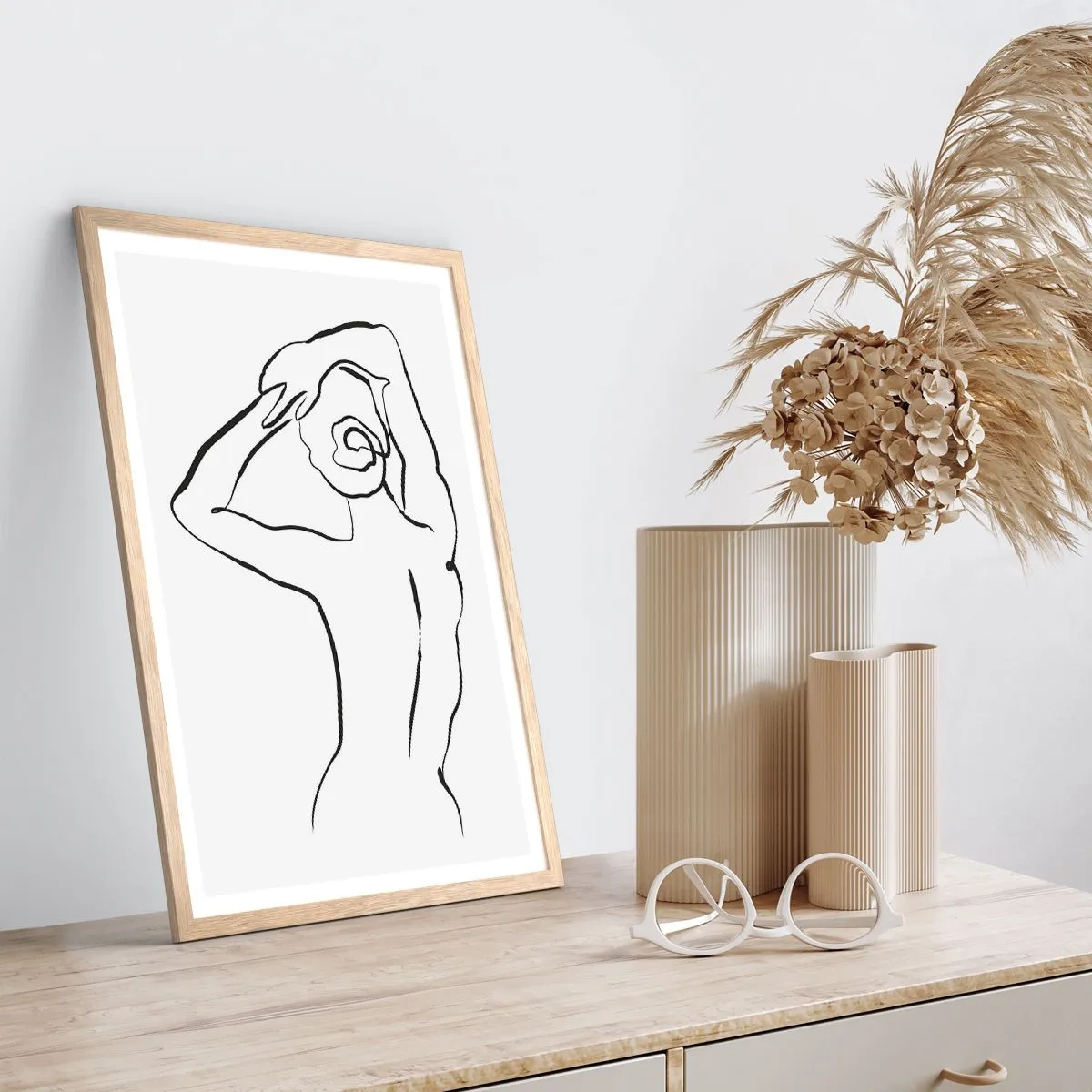 Plakat w ramie jasny dąb - Akt o poranku - 30x40 cm