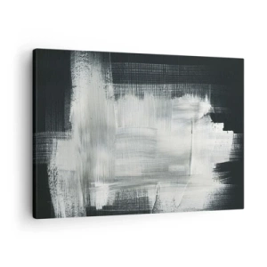 Obraz na płótnie - Białe abstrakcyjne pociągnięcia na ciemnym tle - 70x50cm - Utkane z pionu i poziomu - Nowoczesna dekoracja ścienna do salonu i sypialni ARTTOR