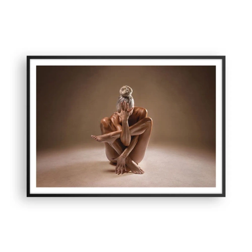 Plakat w czarnej ramie - Artystyczna sylwetka kobiety na beżowym tle - 100x70cm - Jedność ciała i ducha - Nowoczesna dekoracja ścienna do salonu i sypialni ARTTOR