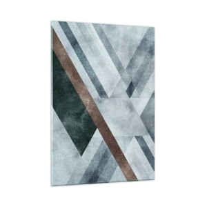 Obraz na szkle - Geometryczna abstrakcja w chłodnych tonach z akcentem ciemnej zieleni - 50x70cm - Wyszukana elegancja geometrii - Nowoczesna dekoracja ścienna do salonu, kuchni i sypialni ARTTOR