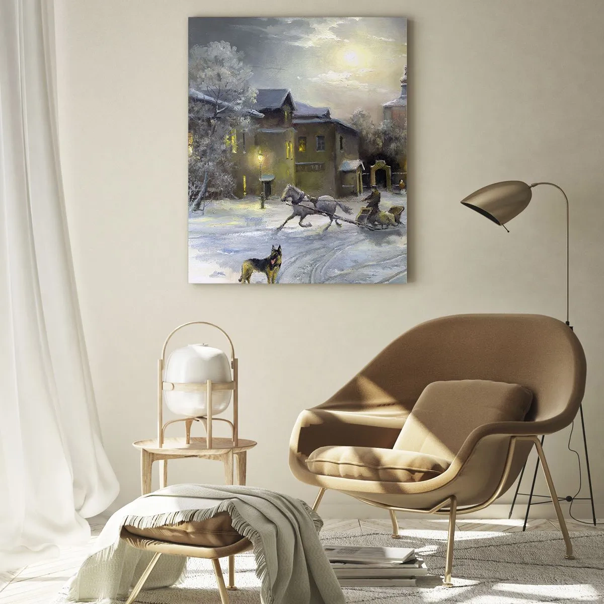 Obraz na szkle - Zimowy pejzaż miasta oświetlonego blaskiem księżyca - 50x70cm - Magia rosyjskiej zimy - Nowoczesna dekoracja ścienna do salonu, kuchni i sypialni ARTTOR