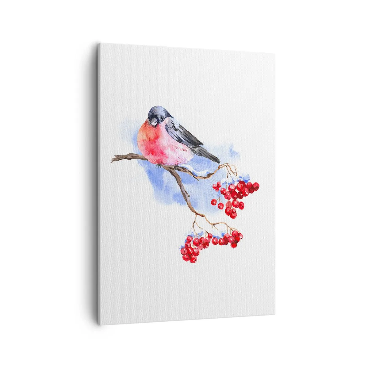 Obraz na płótnie - Szczygieł na gałęzi z czerwonymi owocami - 50x70cm - Zima w kolorze - Nowoczesna dekoracja ścienna do salonu, kuchni i sypialni ARTTOR