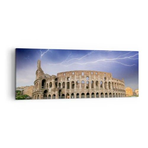 Obraz na płótnie - Koloseum w Rzymie oświetlone błyskawicami - 140x50cm - Arena walki - Nowoczesna dekoracja ścienna do salonu i sypialni ARTTOR
