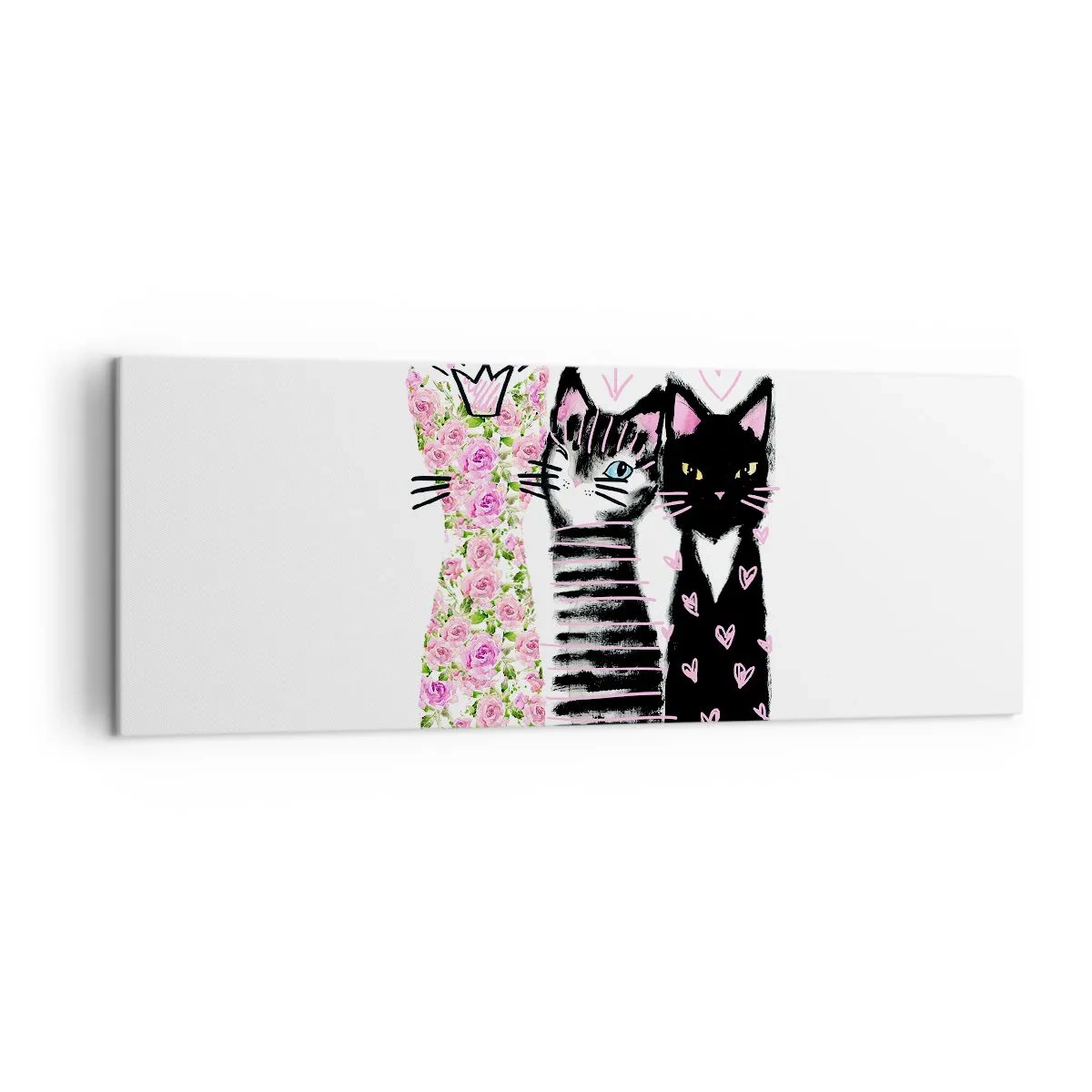 Obraz na płótnie - Trzy koty z różnorodnymi wzorami w stylu artystycznym - 140x50cm - Były sobie kotki trzy - Nowoczesna dekoracja ścienna do salonu i sypialni ARTTOR