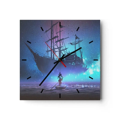 Zegar ścienny - Fantastyczny statek na tle gwiaździstego nieba - 30x30cm - Spotkanie z mitem morza - Nowoczesna dekoracja ścienna do salonu i sypialni ARTTOR