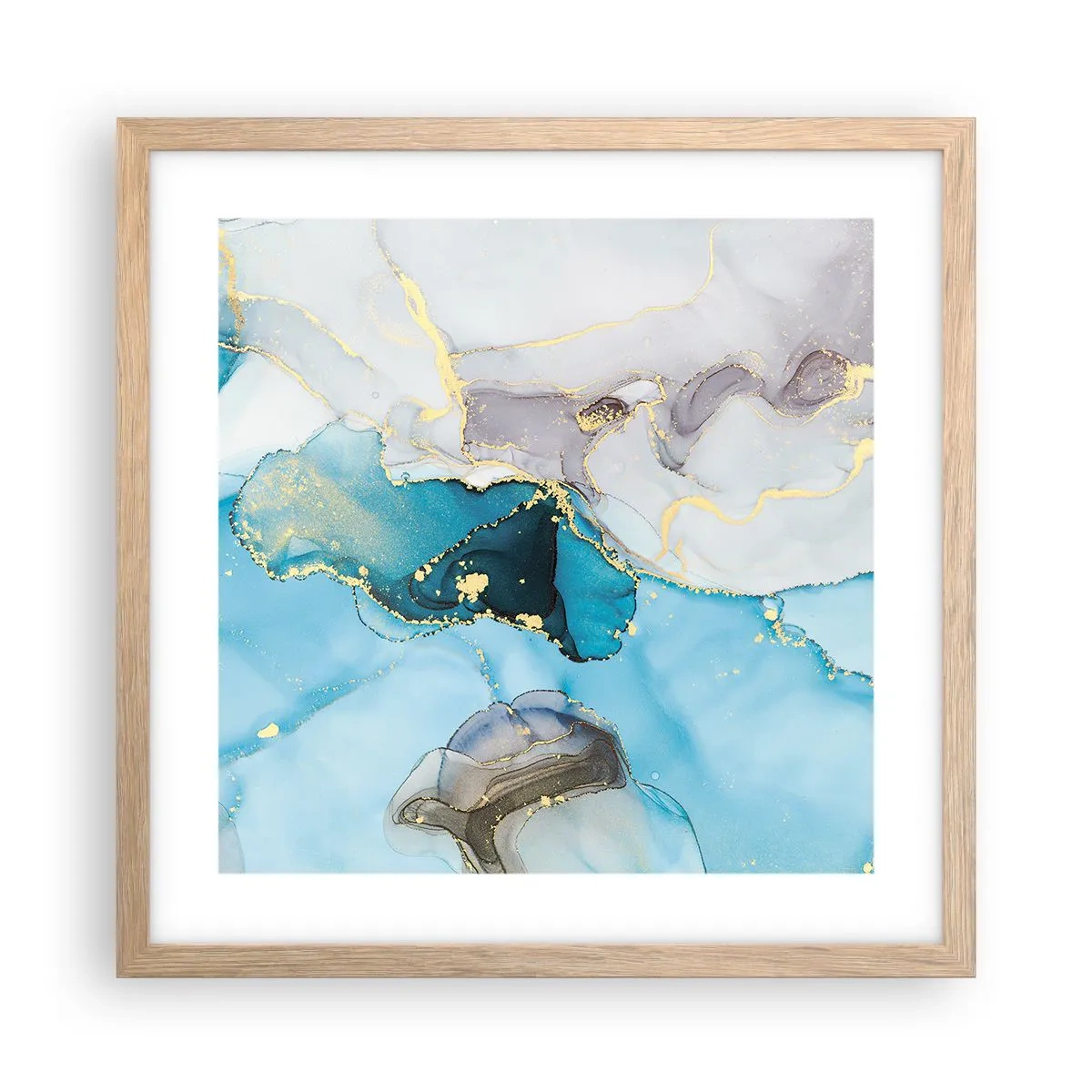 Plakat w ramie jasny dąb - Studium spotkania szarości z turkusem - 40x40 cm