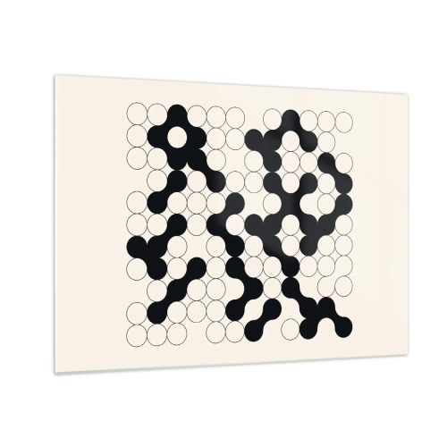 Obraz na szkle - Czarno-biała graficzna mozaika złożona z połączonych kropek - 70x50cm - Chińska gra – wariacja - Nowoczesna dekoracja ścienna do salonu i sypialni ARTTOR