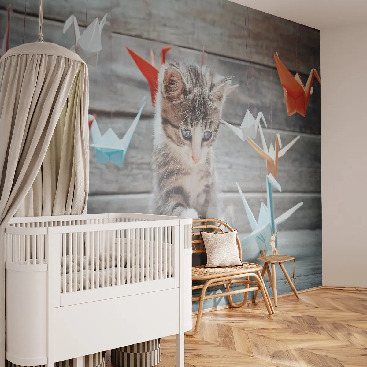 Fototapeta Premium Canvas - Pierwsza lekcja - Zwierzęta, Kot, Origami - 250x175 cm