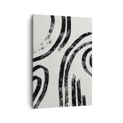 Obraz na płótnie - Abstrakcyjne, czarne linie o dynamicznej fakturze na jasnym tle - 50x70cm - W pół zatrzymany - Nowoczesna dekoracja ścienna do salonu, kuchni i sypialni ARTTOR