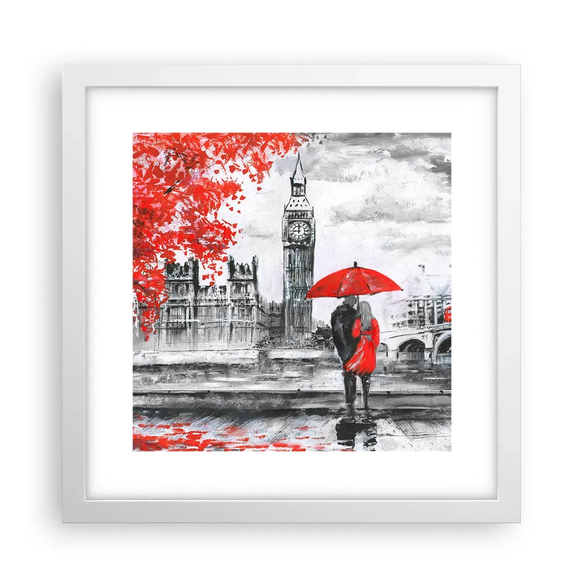 Plakat w białej ramie - Zakochani w Londynie - 30x30 cm