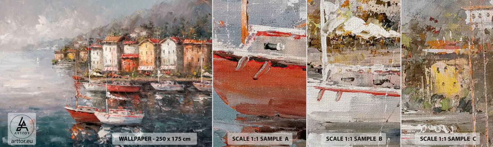 Fototapeta Próbka Premium Canvas - Romantyczna przystań - Architektura, Miasto Portowe, Żaglówka - 100x30 cm