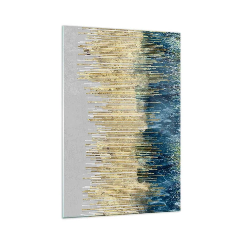 Obraz na szkle - Złote linie na tle granatowej i szarej abstrakcji - 70x100cm - Wyzłocona granica - Nowoczesna dekoracja ścienna do salonu i sypialni ARTTOR