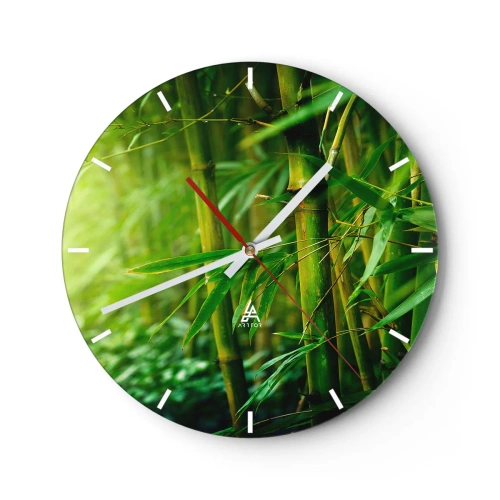 Zegar ścienny - Bambusowy las w intensywnych odcieniach zieleni - 30x30cm - Poznać zieleń samą w sobie - Nowoczesna dekoracja ścienna do salonu, kuchni i sypialni ARTTOR