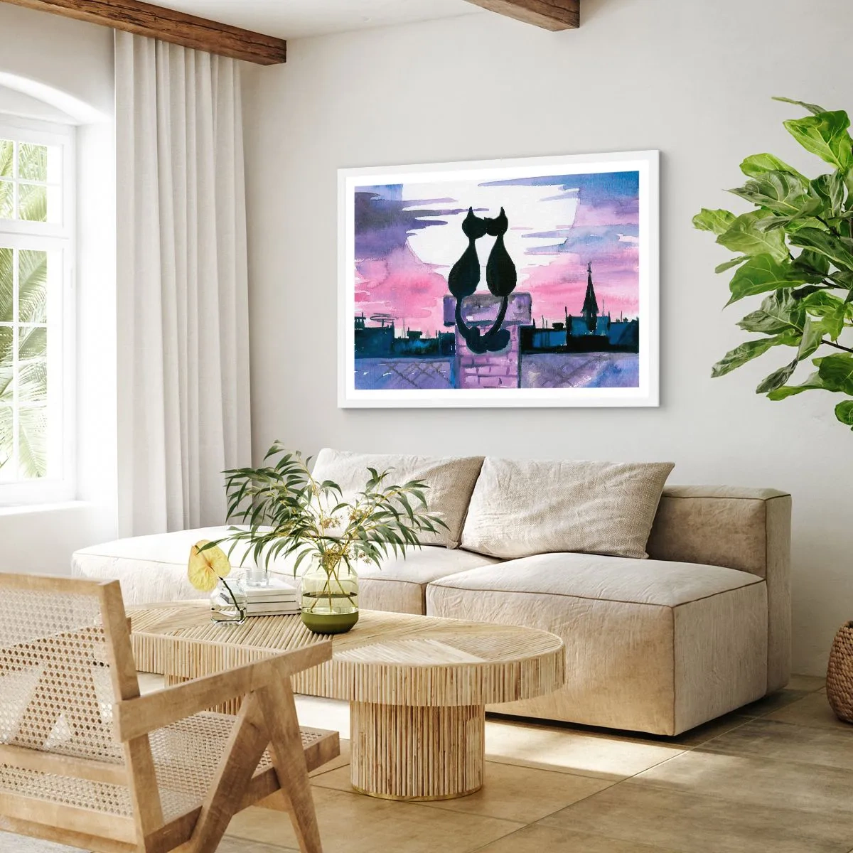 Plakat w białej ramie - Rendez-vous pod księżycem - 100x70 cm