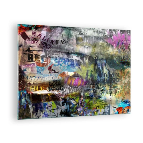 Obraz na szkle - Kolorowy kolaż graffiti w stylu abstrakcyjnym - 70x50cm - Kolaż wspomnień - Nowoczesna dekoracja ścienna do salonu i sypialni ARTTOR