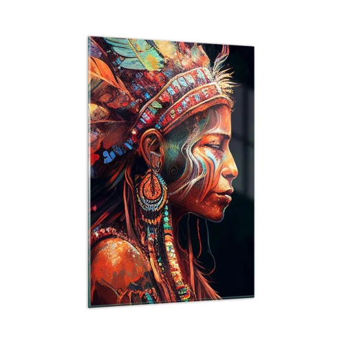 Obraz na szkle - Kolorowa postać w stylu etnicznym z filiżanką parującego napoju - 80x120cm - Magiczny rytuał - Nowoczesna dekoracja ścienna do salonu i sypialni ARTTOR