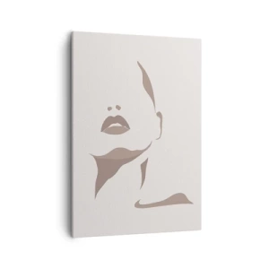 Obraz na płótnie - Minimalistyczna sylwetka kobiecej twarzy w beżowych odcieniach - 50x70cm - Stworzona ze światła i cienia - Nowoczesna dekoracja ścienna do salonu, kuchni i sypialni ARTTOR