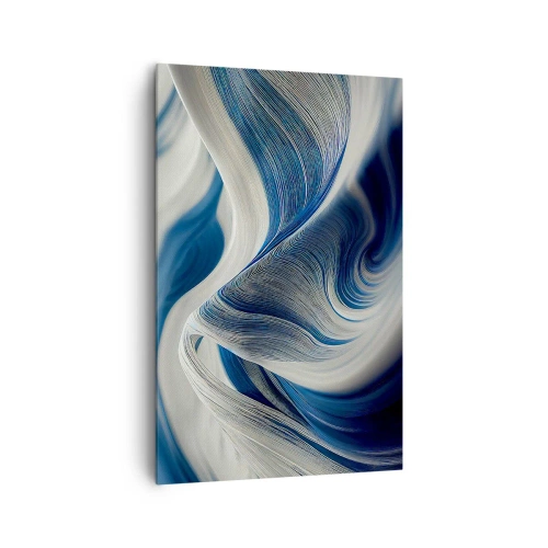 Obraz na płótnie - Abstrakcyjne fale w odcieniach błękitu i bieli - 80x120cm - Płynność błękitu i bieli - Nowoczesna dekoracja ścienna do salonu i sypialni ARTTOR