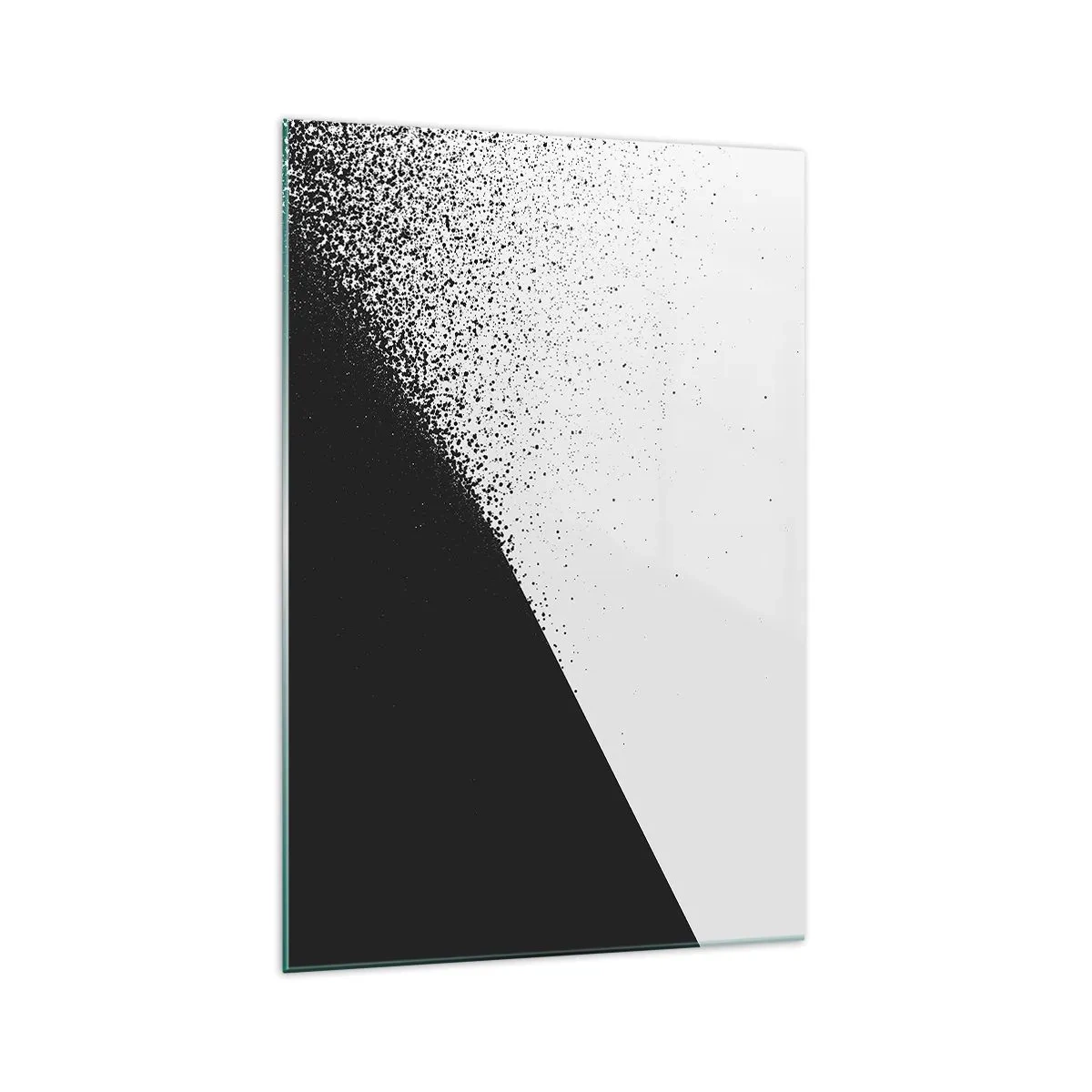 Obraz na szkle - Minimalistyczna abstrakcja w czerni i bieli z rozproszonymi kropkami - 70x100cm - Coraz szybciej, coraz więcej - Nowoczesna dekoracja ścienna do salonu i sypialni ARTTOR