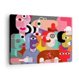 Obraz na płótnie - Kolorowa abstrakcja z geometrycznymi twarzami - 70x50cm - My od pana Picassa - Nowoczesna dekoracja ścienna do salonu i sypialni ARTTOR