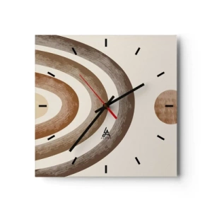 Zegar ścienny - Geometryczny motyw planetarny w odcieniach brązu - 30x30cm - W odległej galaktyce - Nowoczesna dekoracja ścienna do salonu i sypialni ARTTOR