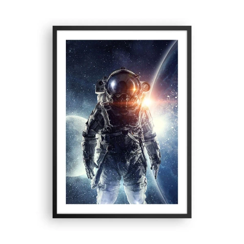 Plakat w czarnej ramie - Astronauta w przestrzeni kosmicznej na tle planet i gwiazd - 50x70cm - Kosmiczna przygoda - Nowoczesna dekoracja ścienna do salonu i sypialni ARTTOR