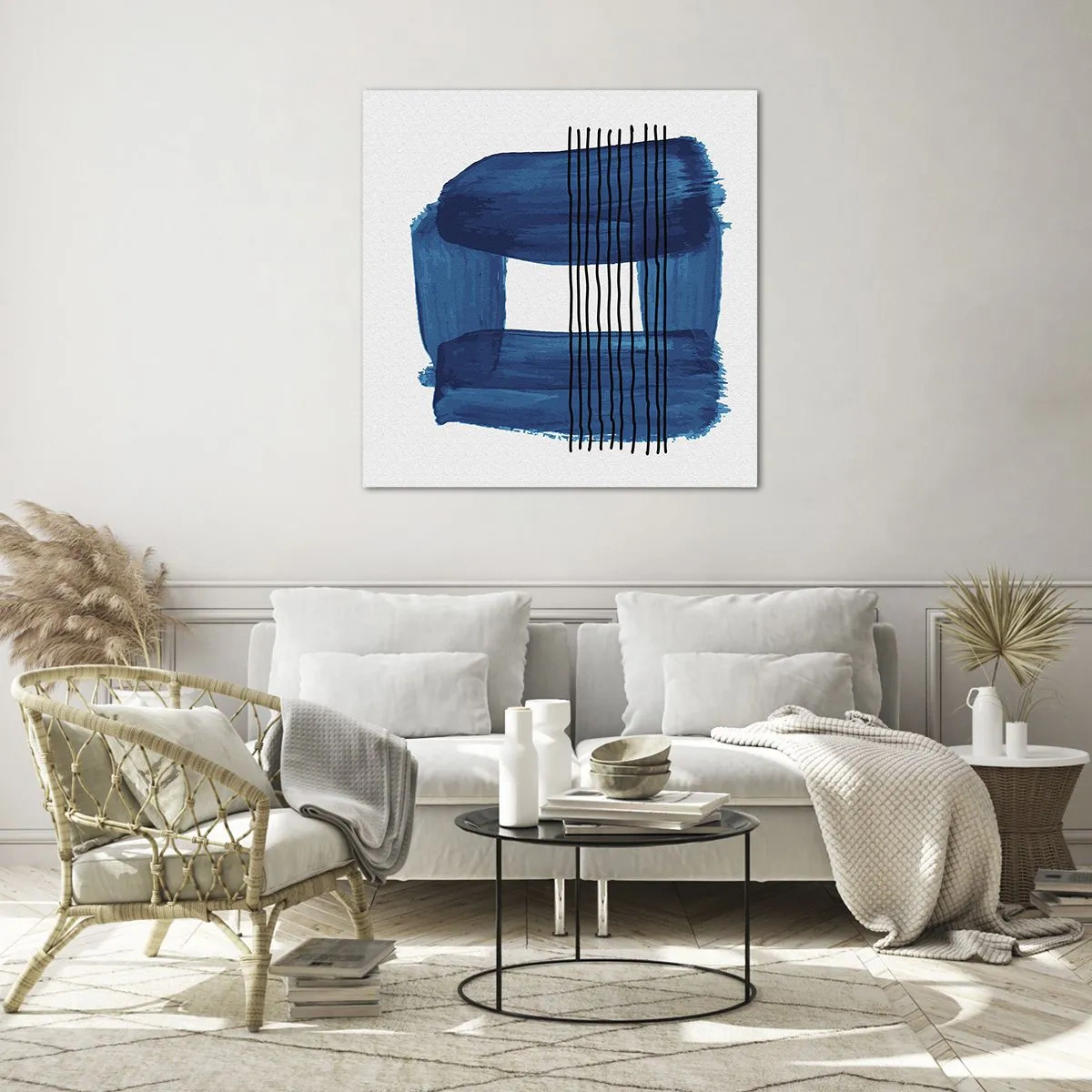 Obraz na szkle - Niebiesko-czarna kompozycja - 40x40 cm