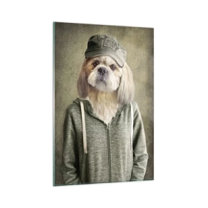 Obraz na szkle - Stylizowane portrety lwa, psa i słonia w eleganckich ubraniach - 80x120cm - Wolę luzik - Nowoczesna dekoracja ścienna do salonu i sypialni ARTTOR